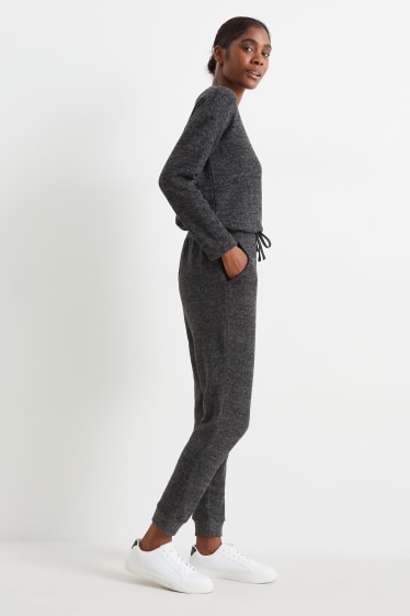 Donna - Pantaloni in maglia basic - grigio scuro-melange