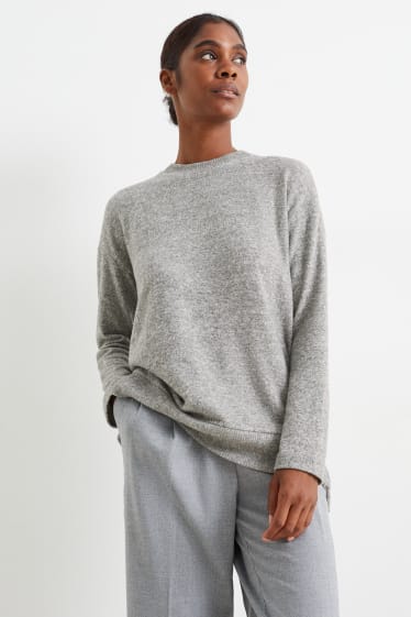 Damen - Basic-Pullover - hellgrau-melange