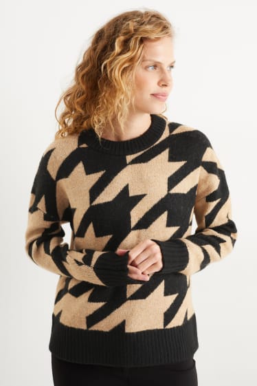 Dames - Trui - met patroon - zwart / beige