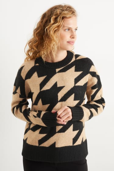 Women - Jumper - patterned - black / beige