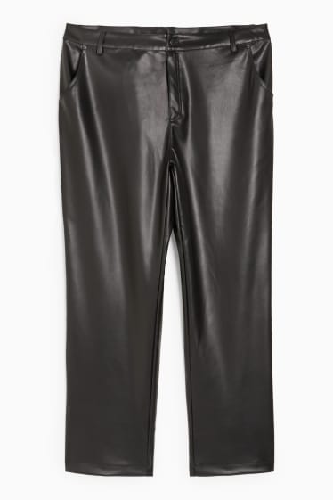 Dona - Pantalons - mid waist - straight fit - pell sintètica - negre