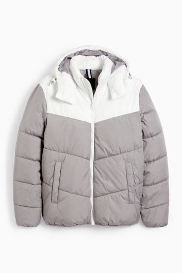 Men - Quilted jacket with hood - white / gray