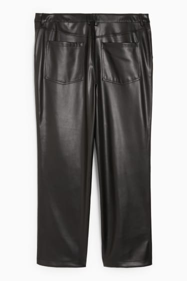 Dámské - CLOCKHOUSE - kalhoty - mid waist - straight fit - imitace kůže - černá