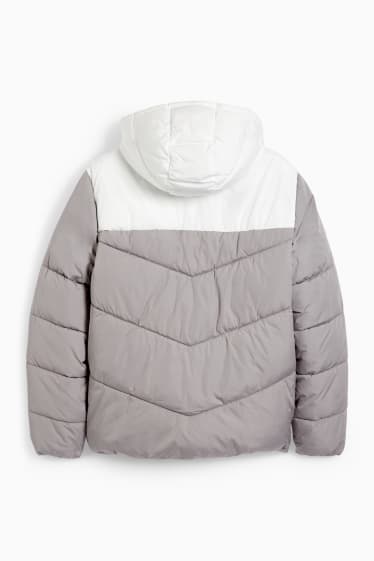 Men - Quilted jacket with hood - white / gray