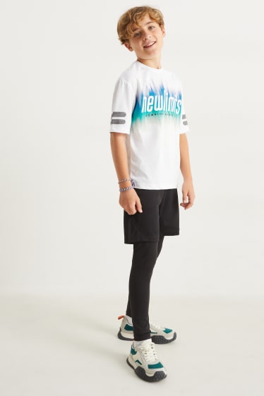 Niños - Leggings con shorts - look 2 en 1 - negro