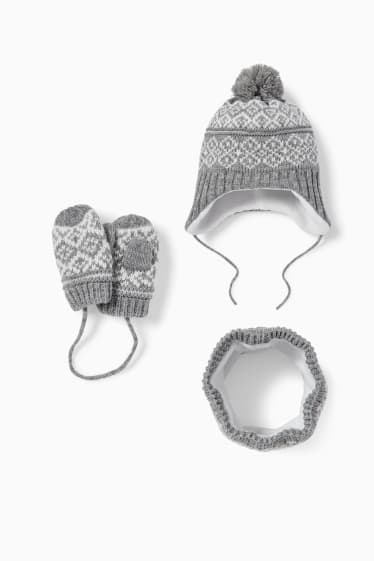 Nadó nen - Conjunt - gorra, bufanda tubular i manyoples per a nadó - 3 peces - blanc/gris