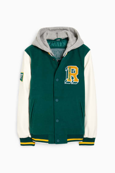 Kinder Buben - Collegejacke mit Kapuze - dunkelgrün