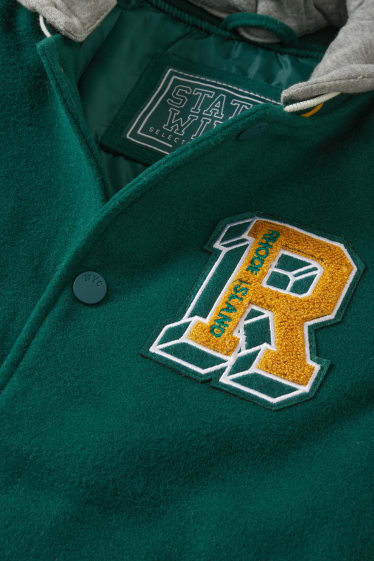 Kinder Buben - Collegejacke mit Kapuze - dunkelgrün