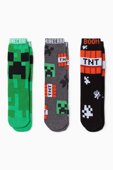 Copii - Băieți - Multipack 3 perechi - Minecraft - șosete cu motive - negru