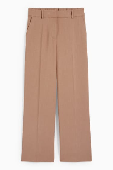 Kobiety - Spodnie materiałowe - wysoki stan - szerokie nogawki - jasnobrązowy