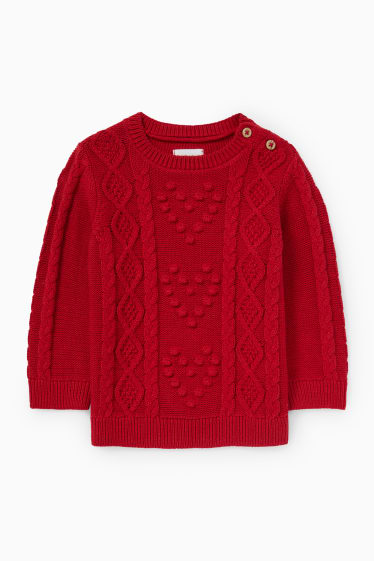 Baby Mädchen - Baby-Pullover - Zopfmuster - dunkelrot