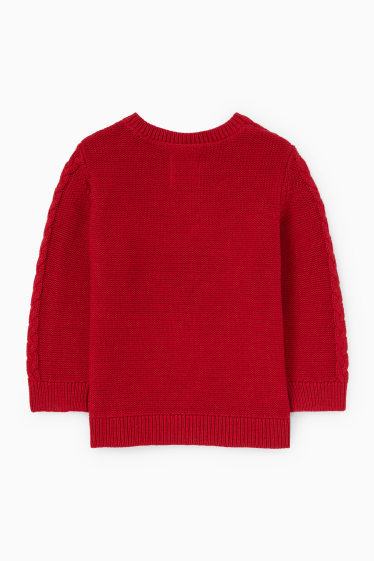 Niemowlęta - Sweter niemowlęcy - wzór w warkocze - ciemnoczerwony