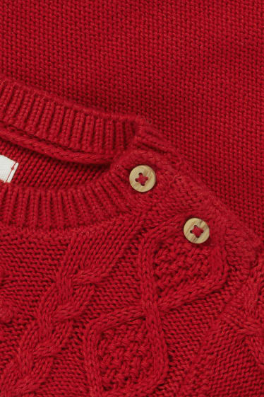 Niemowlęta - Sweter niemowlęcy - wzór w warkocze - ciemnoczerwony