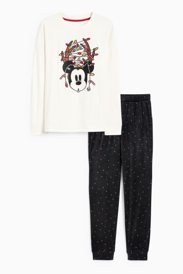 Damen - Weihnachts-Winterpyjama - Micky Maus - cremeweiss