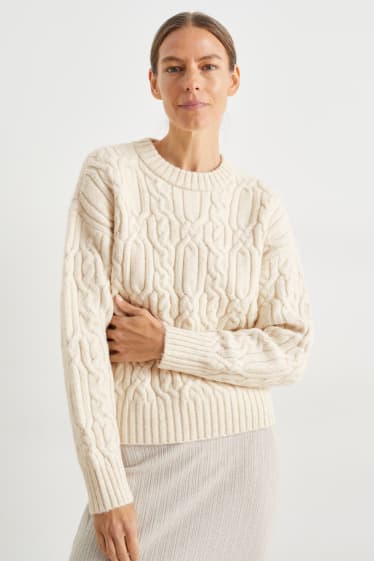 Damen - Pullover mit Zopfmuster - beige-melange