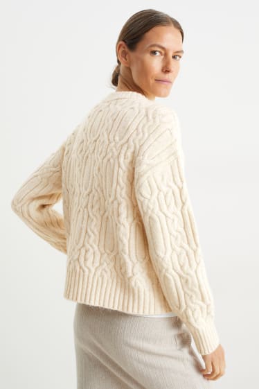 Kobiety - Sweter z wzorem warkocza - beżowy-melanż