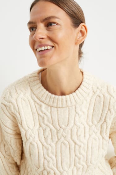 Damen - Pullover mit Zopfmuster - beige-melange