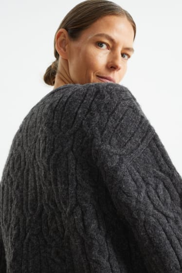 Damen - Pullover mit Zopfmuster - dunkelgrau