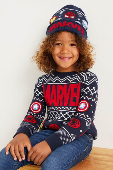 Enfants garçons - Marvel - ensemble - pullover et bonnet - deux pièces - bleu foncé