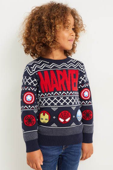 Enfants garçons - Marvel - ensemble - pullover et bonnet - deux pièces - bleu foncé