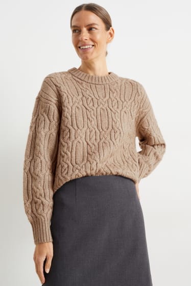 Damen - Pullover mit Zopfmuster - taupe