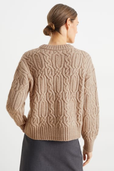 Kobiety - Sweter z wzorem warkocza - brązowoszary