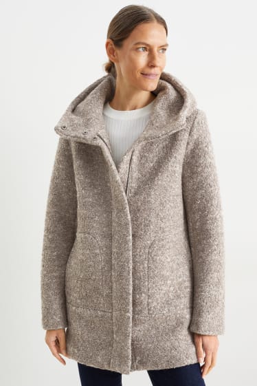 Femmes - Manteau avec capuche - laine mélangée - beige clair