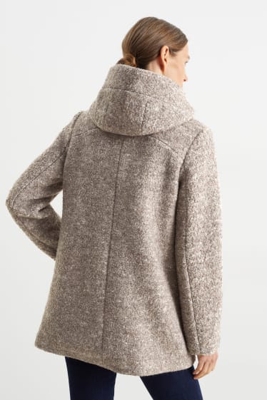 Femmes - Manteau avec capuche - laine mélangée - beige clair