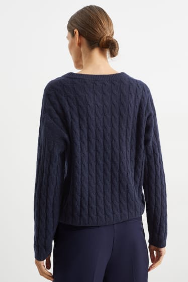 Women - Cashmere jumper - cable knit pattern - dark blue