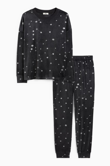 Damen - Weihnachts-Winterpyjama - Glanz-Effekt - schwarz