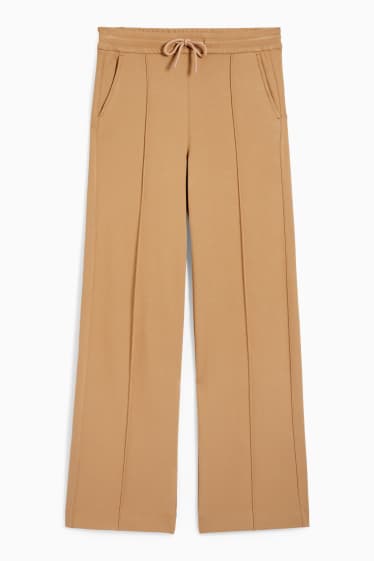 Dames - Broek van jersey - wide leg - lichtbruin