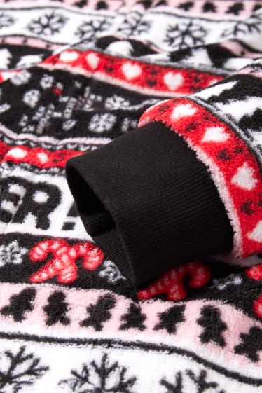 Damen - Weihnachts-Fleece-Onesie mit Kapuze - schwarz