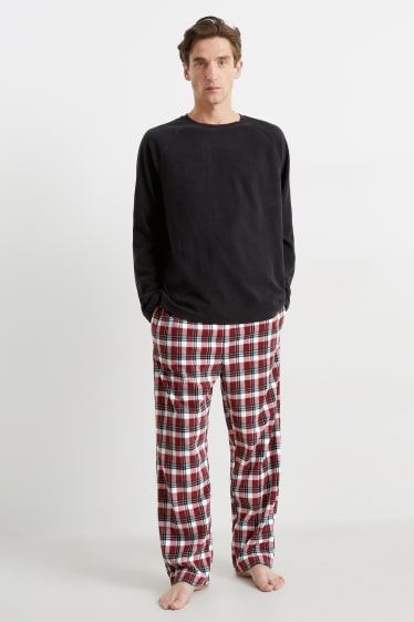 Herren - Winterpyjama - rot / cremeweiß