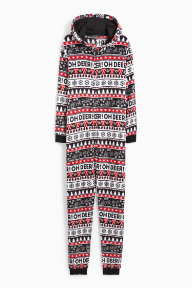 Damen - Weihnachts-Fleece-Onesie mit Kapuze - schwarz