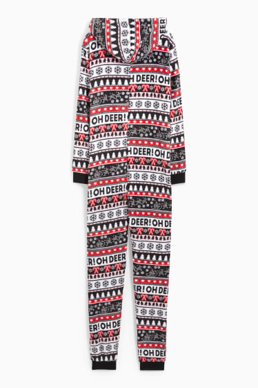 Damen - Weihnachts-Fleece-Onesie mit Kapuze - schwarz
