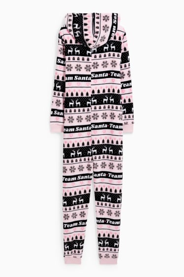 Damen - Weihnachts-Fleece-Onesie mit Kapuze - rosa