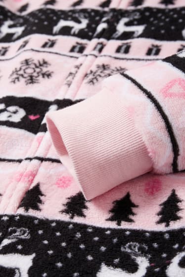 Damen - Weihnachts-Fleece-Onesie mit Kapuze - rosa