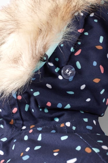 Kinder Mädchen - Regenjacke und Kunstfellbesatz - wasserdicht - gemustert - dunkelblau
