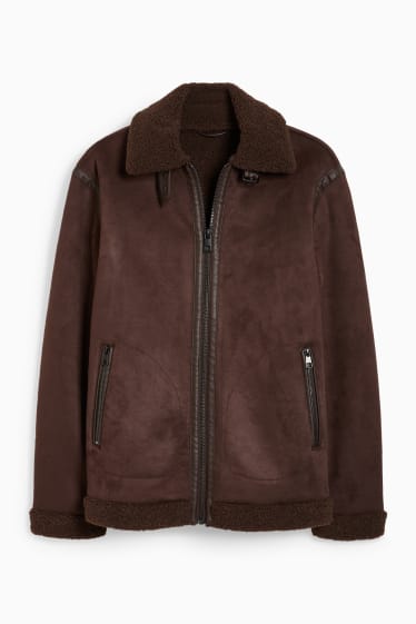 Uomo - Giacca di finta lana shearling - similpelle scamosciata  - marrone scuro