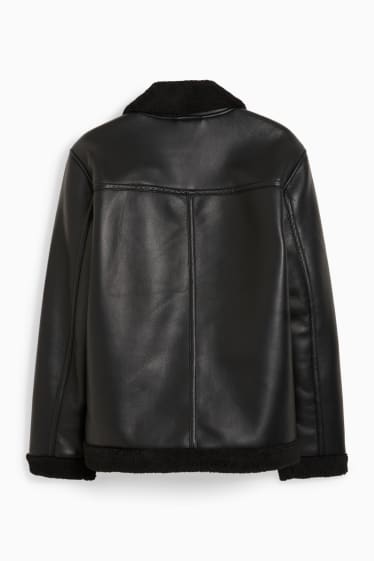 Men - Faux shearling jacket - faux leather - black