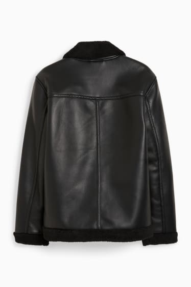 Uomo - Giacca di finta lana shearling - similpelle - nero