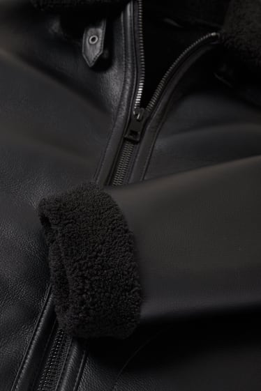 Uomo - Giacca di finta lana shearling - similpelle - nero