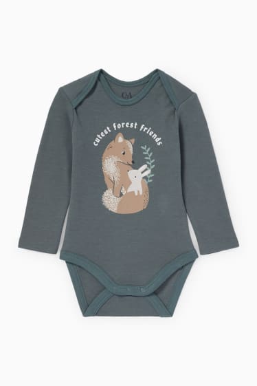 Babies - Fox and rabbit - baby bodysuit - dark green
