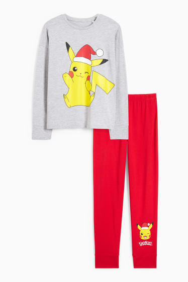 Kinder Mädchen - Pokémon - Weihnachts-Pyjama - 2 teilig - hellgrau-melange