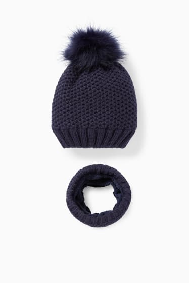 Bambine - Set - berretto in maglia e scaldacollo - 2 pezzi - blu scuro