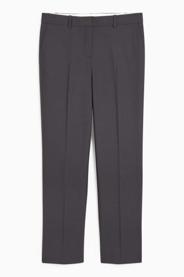 Femmes - Pantalon de bureau - mid waist - coupe droite - laine mélangée - gris foncé