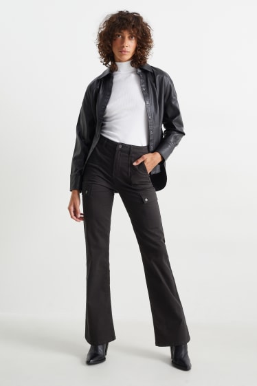 Dámské - Plátěné kalhoty - high waist - bootcut fit - černá