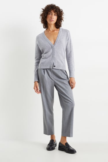 Kobiety - Spodnie materiałowe - wysoki stan - tapered fit - jasnoszary-melanż