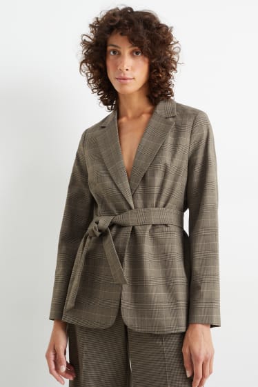 Dames - Blazer - relaxed fit - geruit - beige