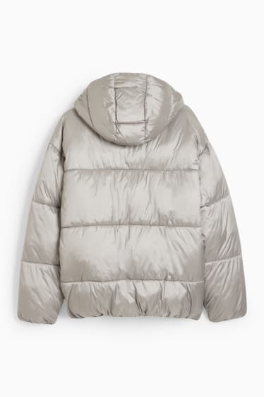 Men - Quilted jacket with hood - silver